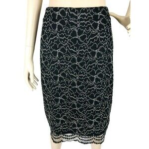 90s Vintage Elle Lace Floral Spiderweb Stretch Straight Pencil Skirt Size 4
